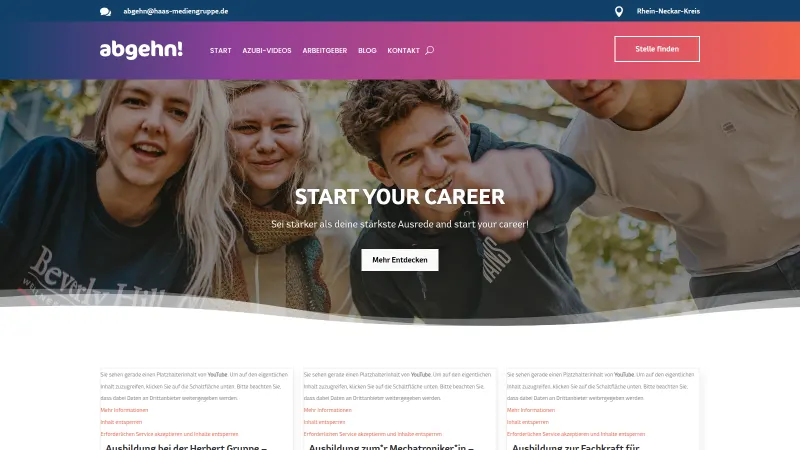 Website von abgehn Berufsstart, Bildung und Coaching, Startseite