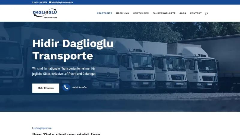 Website von Daglioglu Transporte, Logistik und Transport, Startseite