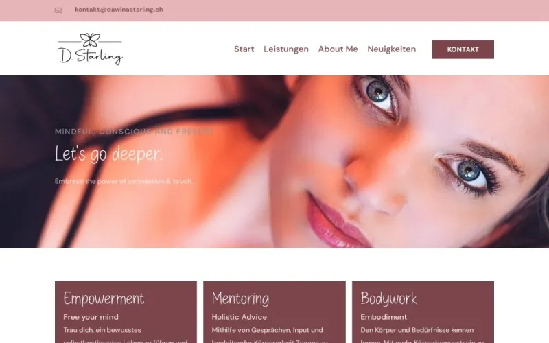 Website von Dawina Starling, Therapie und Heilberufe, Startseite