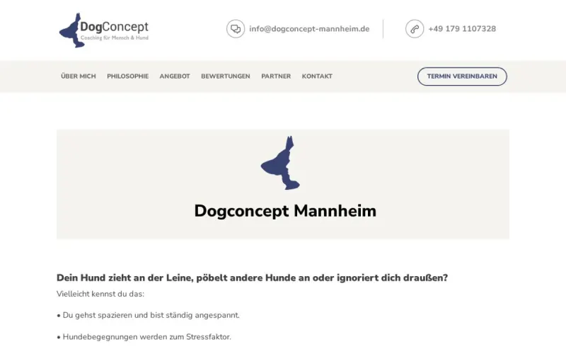 Website von Dogconcept Mannheim, Bildung und Coaching, Startseite