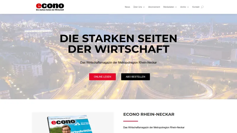 Website von econo Magazin, Kultur und Veranstaltung, Startseite