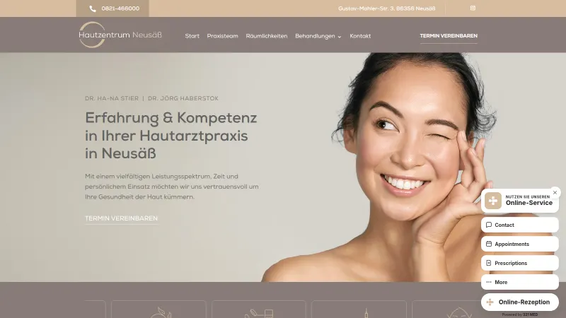 Website von Hautzentrum Neusäß, Dermatologie, Startseite