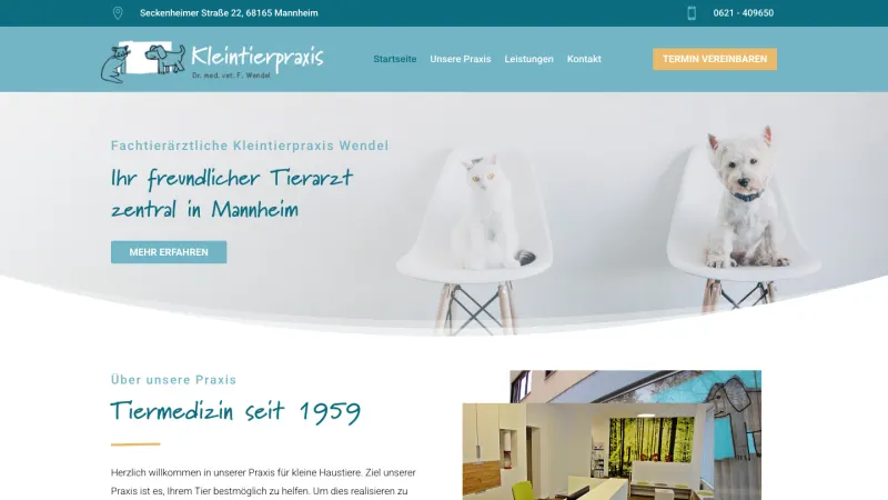Website von Kleintierpraxis Wendel, Tierarztpraxis, Startseite