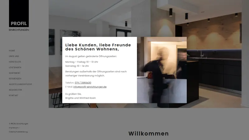 Website von Profil Einrichtungen, Einrichtungshaus, Startseite