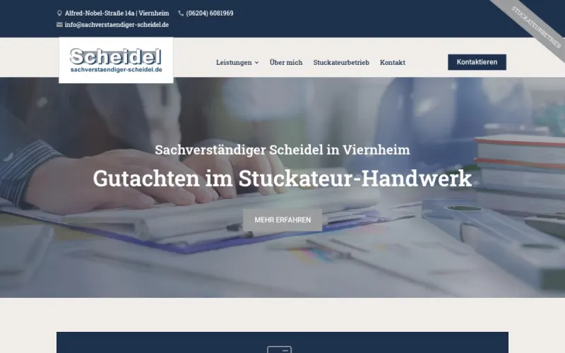 Website von Sachverständiger Scheidel, Handwerk, Startseite
