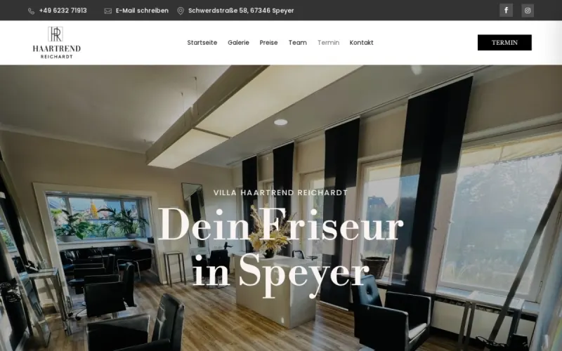 Website von Villa Haartrend, Friseur und Beauty, Startseite