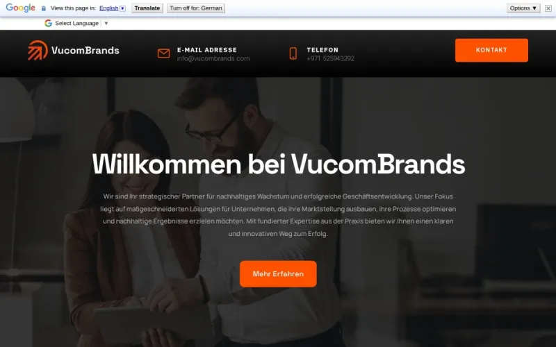 Website von Vucom Brands, Unternehmensberatung, Startseite