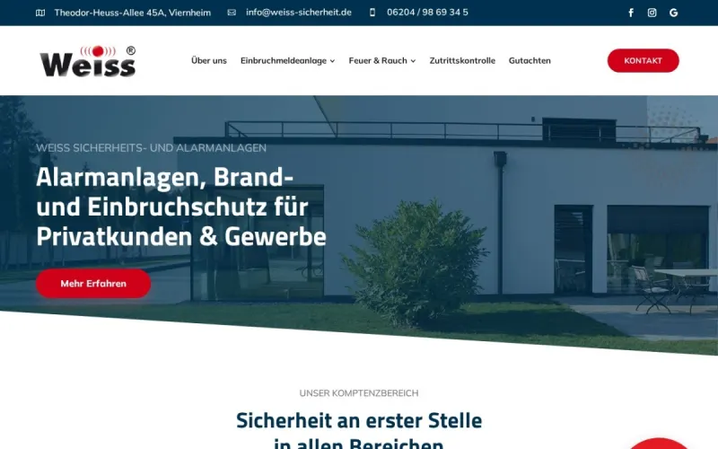 Website von Weiss Sicherheit, Sicherheitstechnik, Startseite
