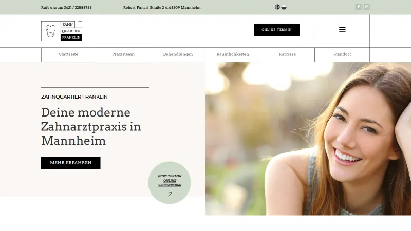 Website von Zahnquartier Franklin, Zahnarztpraxis, Startseite